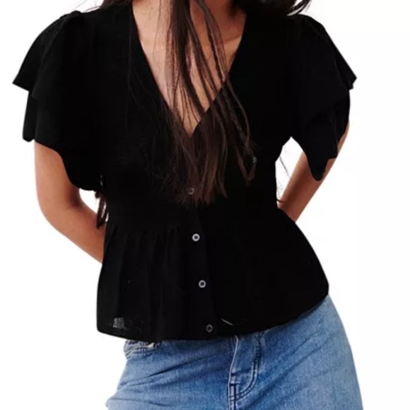 Ba&sh Acacio Pointelle Cardigan Blouse | Black | Size Medium | NWOT - Picture 3 of 14